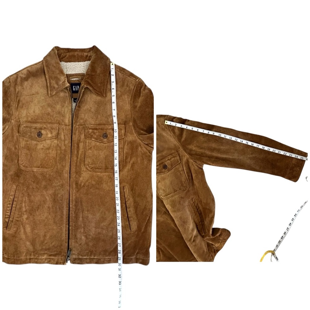 GAP‎ Men’s VINTAGE Suede Leather Jacket Sherpa Lined Camel Full Zip Pockets L - Picture 15 of 16